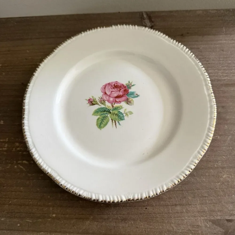 Calirose Salad Plate - Cunningham & Pickett/ Homer Laughlin 22kt Rim Pink Rose